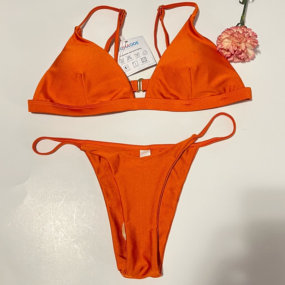 DOHAOOE Basic Bikini Sets Solid Two Pieces Swimwear Cheeky Triangle Bikini